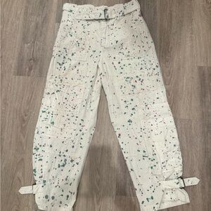 Free People Green Cropped Ankle Pants with Adjustable Straps